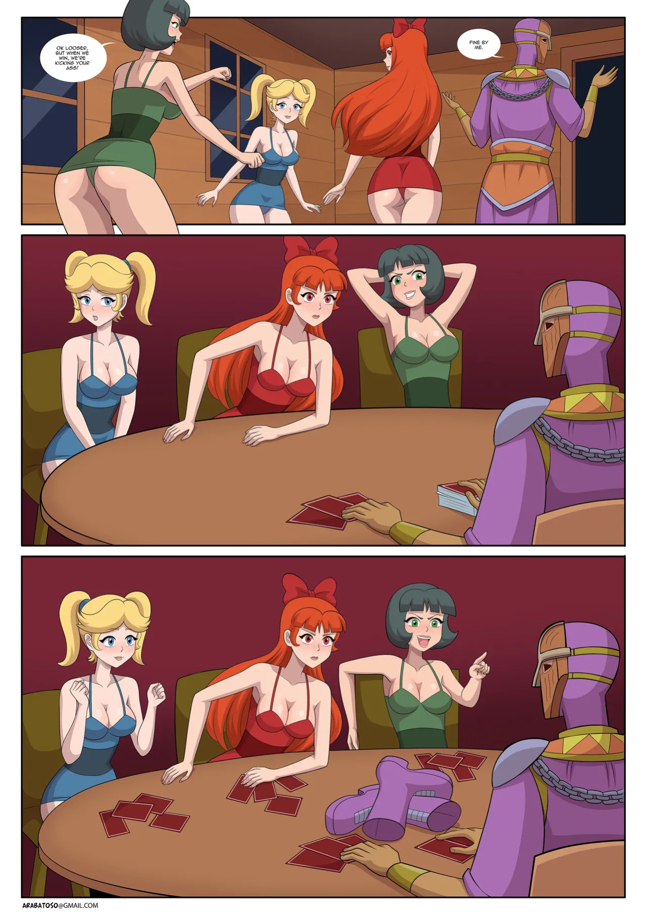 The PowerPuff Girls in a Gable with chains