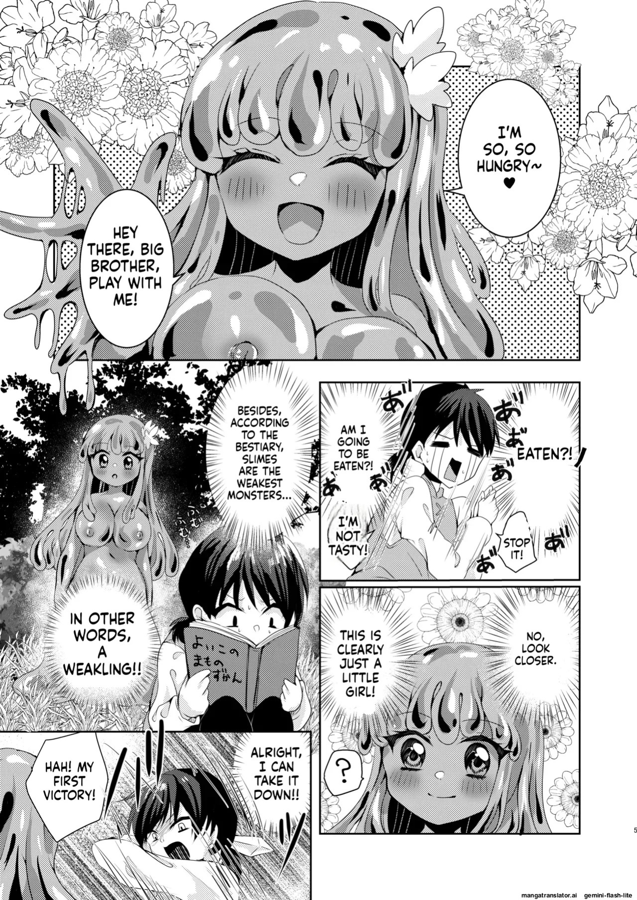 [Thrylos(suu)] Ikiri Yuusha-kun, saijaku monster no slime musume ni kanzen haiboku ~ nurunuru slime ni tsutsumare atsukare tainai shinnyuu! kyousei renzoku sakusei jigoku ~ (SCANMTL)
