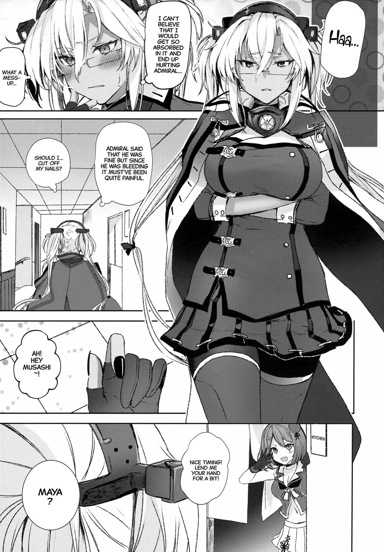 (Gunreibu Shuho Goudou Enshuu Reiwa Sannen Touki) [Marosaan (Yunamaro)] Musashi-san no Yoru Jijou Hisho-kan no Sajikagen-hen | Musashi's Nightly Affairs: The Secretary Ship's Determination -(Kantai Collection -KanColle-) [English] [CarlJPTL]