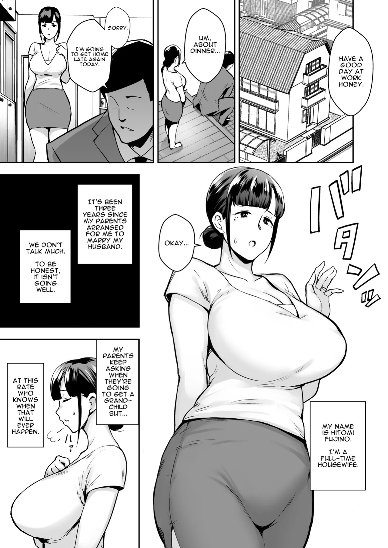 [Golden Bazooka (Gagarin Kichi)] Proper Housewife with big tits | Netorareta Bakunyuu Seiso Zuma Hitomi -Oikko ni Torotoro ni Tokasaremashita- (English)