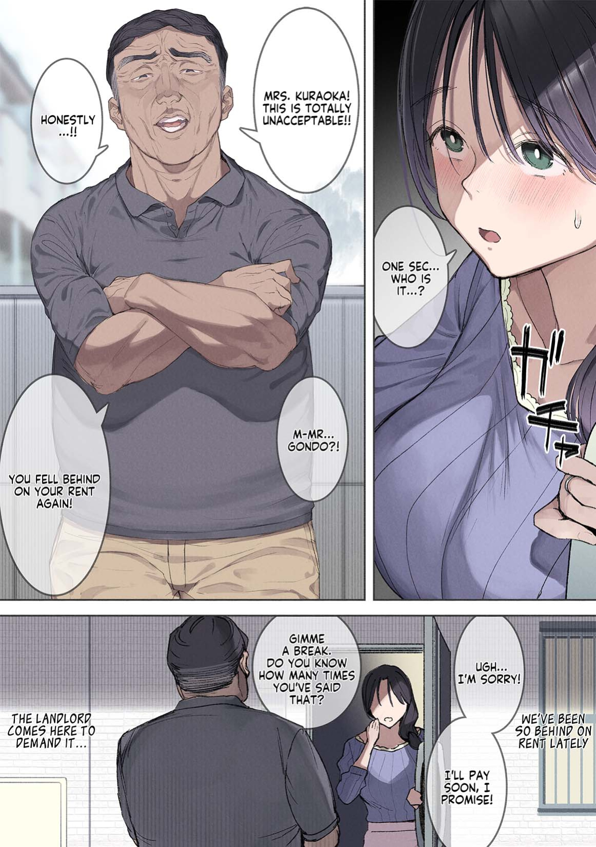 [Yomoda Yomo JAPAN (Yomoda Yomo)] Kongetsu no Yachin ga Haraemasen. [Hinkon Hitodzuma Chifuyu] Danna ni Naisho de Ooya-san no Aijin ni Narimashita. | I Can't Pay Rent This Month. [Desperate Housewife Chifuyu] I Became My Landlord's Mistress Behind My Husb