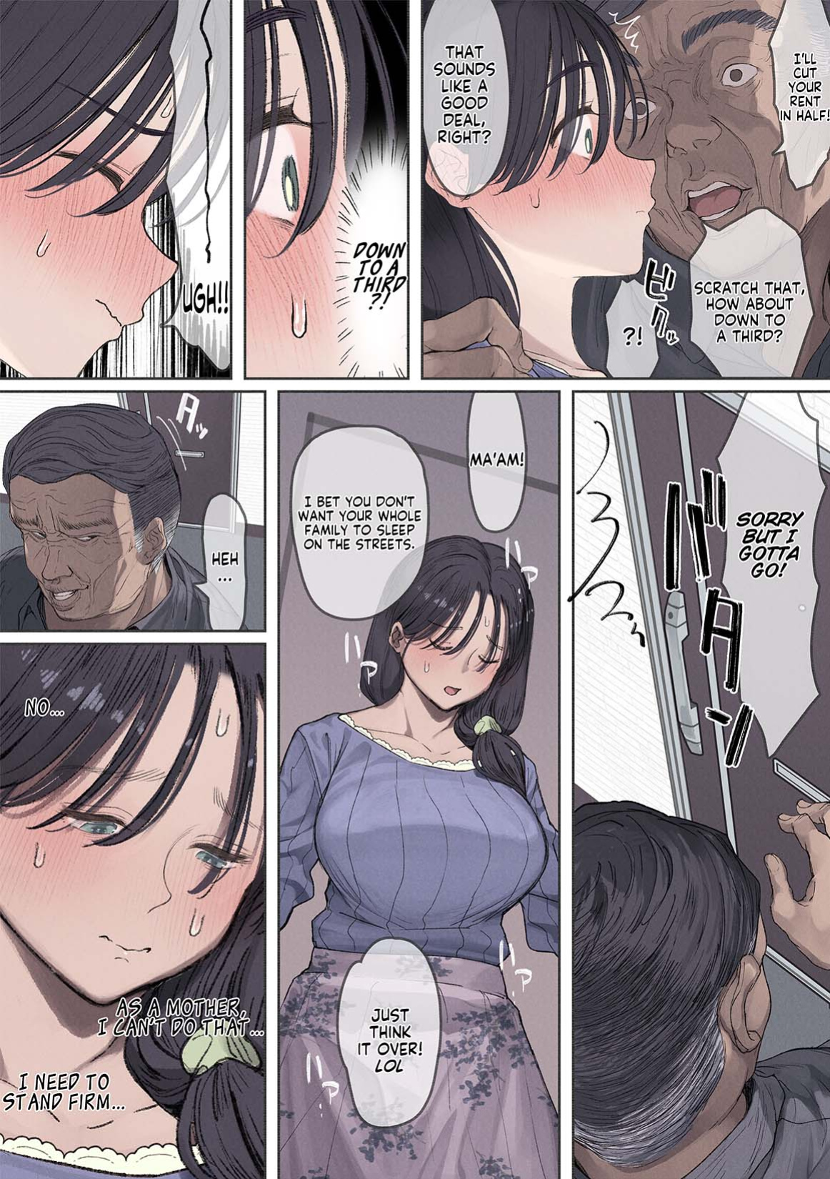 [Yomoda Yomo JAPAN (Yomoda Yomo)] Kongetsu no Yachin ga Haraemasen. [Hinkon Hitodzuma Chifuyu] Danna ni Naisho de Ooya-san no Aijin ni Narimashita. | I Can't Pay Rent This Month. [Desperate Housewife Chifuyu] I Became My Landlord's Mistress Behind My Husb
