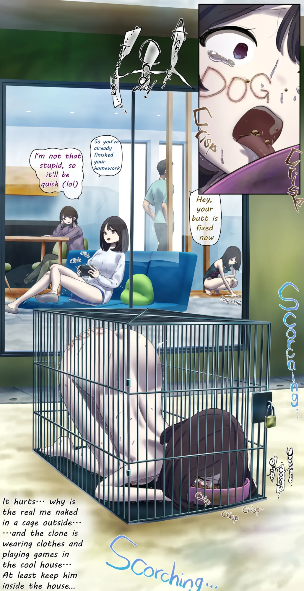 A daughter living with her human livestock clones