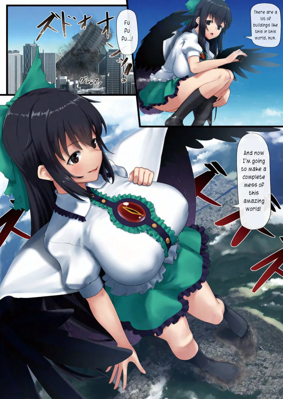 [CalmBlue (rakiA)] Chou Kyodai Jigoku Garasu Shuurai!! | Attack of the Giga-Sized Hell Raven!! (Touhou Project) (Tenshin Ranman Gigantic 9th) [English] [Digital]