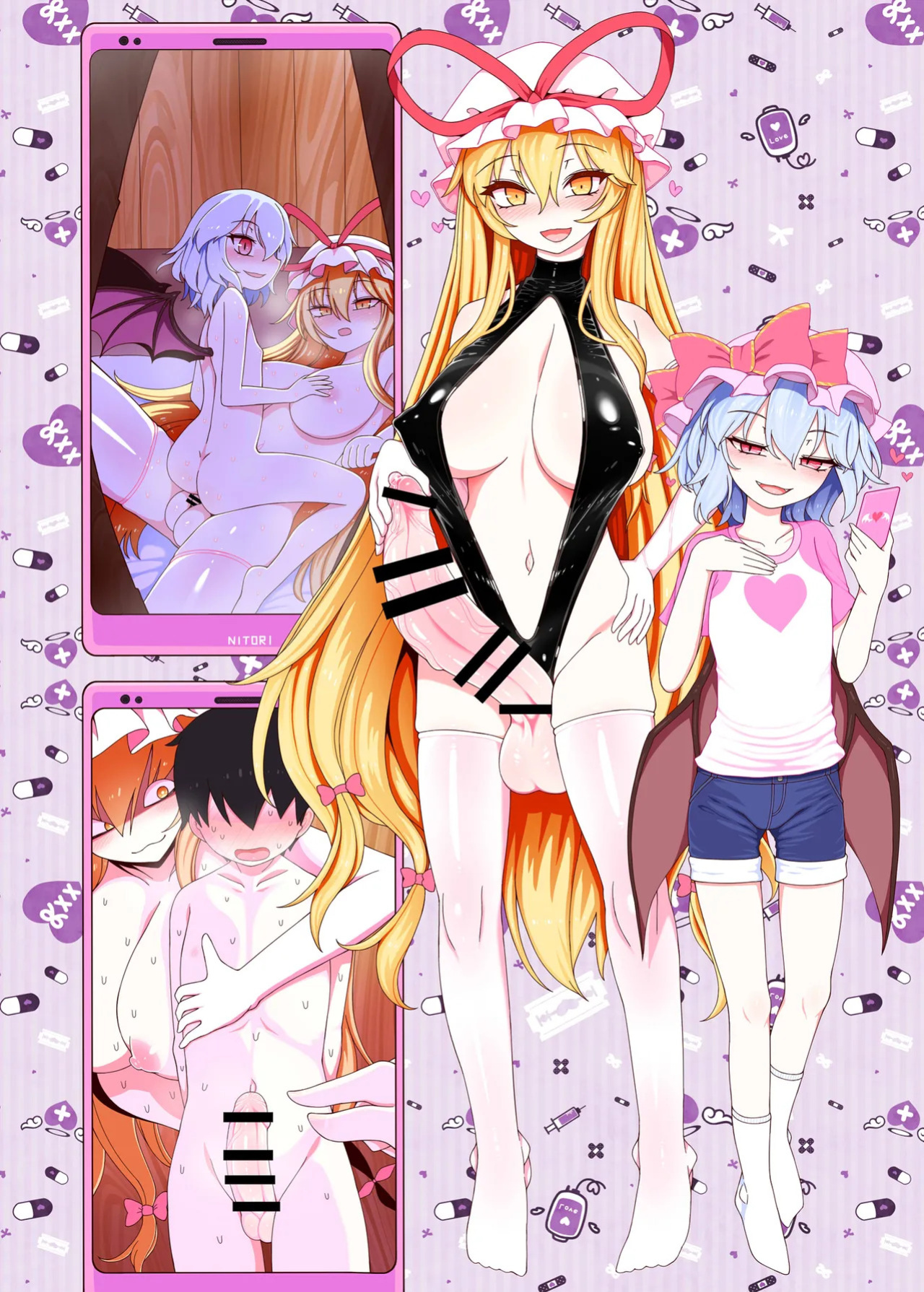boy gets sanwiched between yukari and remilia