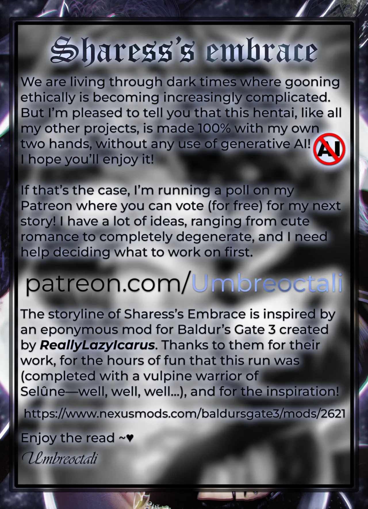 『Sharess's Embrace by Umbreoctali』An erotic story set in the universe of Dungeons & Dragons (English)