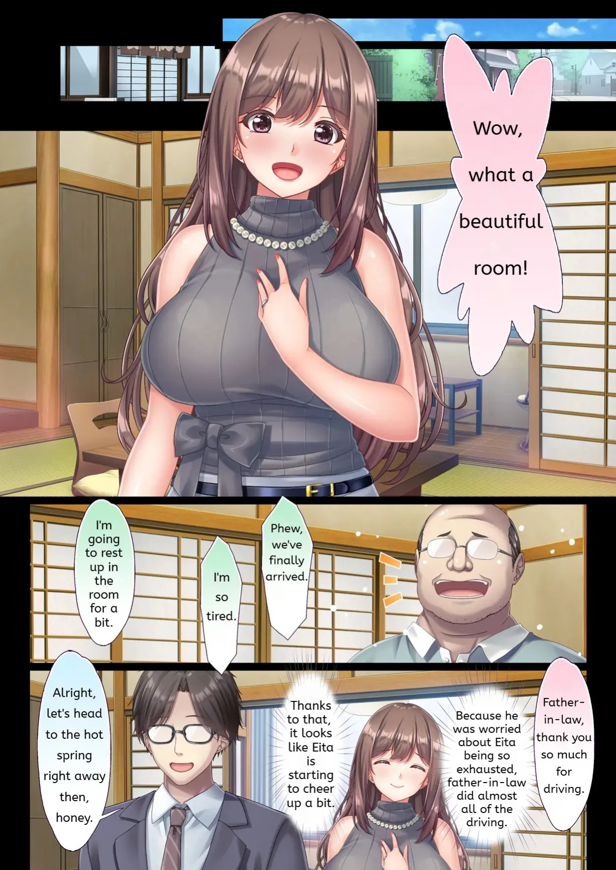 [Ohmiya Tsukasa] Konyoku Gifu Onsen Otto no Yoko de Gifu Chinpo o Kuwaekomu Tsuma no Manko Ikasaremakuri de Nakadashi Sarete Haramasareru (English) MTL