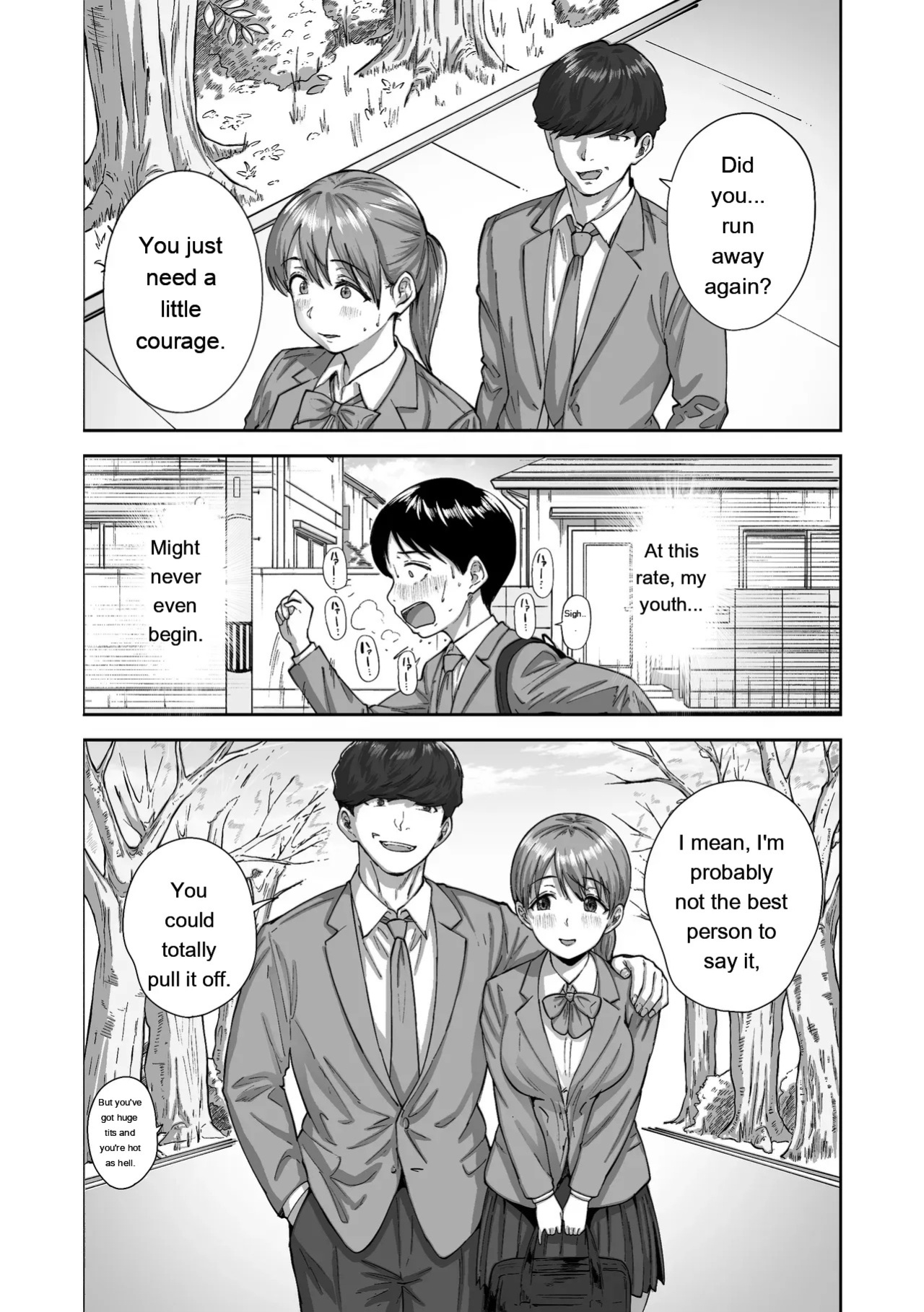 [Himan Boy (Ka-kun)] Nige Chin Complex ~Aza to Kyonyuu Joshi no Chouhatsu ni Bokki Kakushi Nigeta Zako ww~ [English] [MTL]