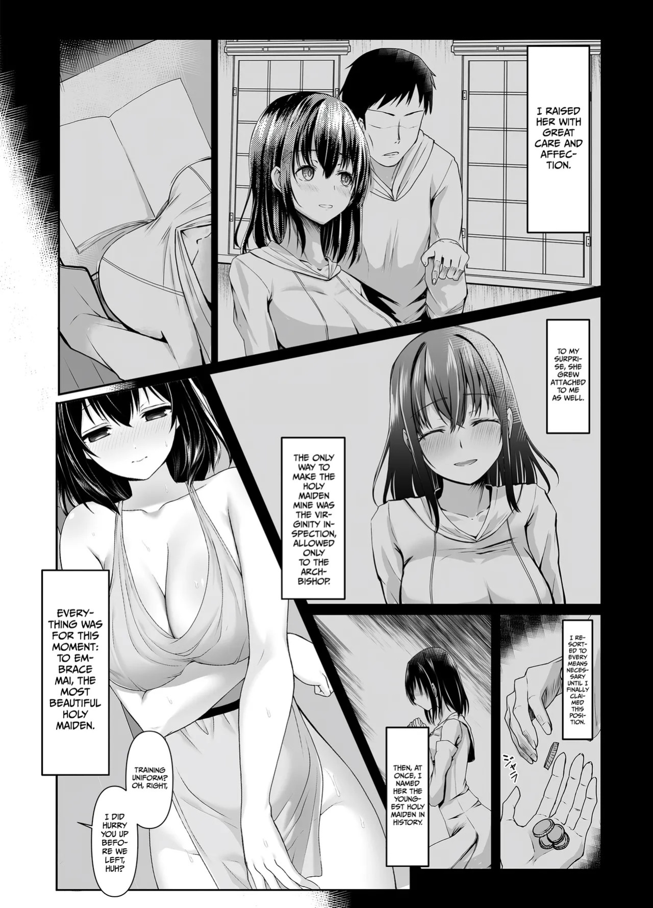 [Seika Kairaku Shoten (Tukimi Haku)] A story about a naive, black-haired Holy Maiden undergoing an intimate virginity inspection by a corrupt bishop [English] [Gagak_Ireng] (rewrite)