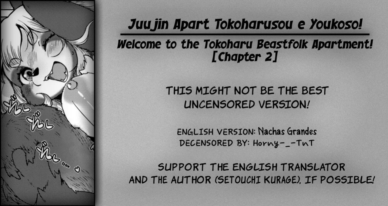 [Setouchi Kurage] Juujin Apart Tokoharusou e Youkoso! | Welcome to the Tokoharu Beastfolk Apartment! (Ch. 2) [English] [Decensored] [Horny-_-TnT]
