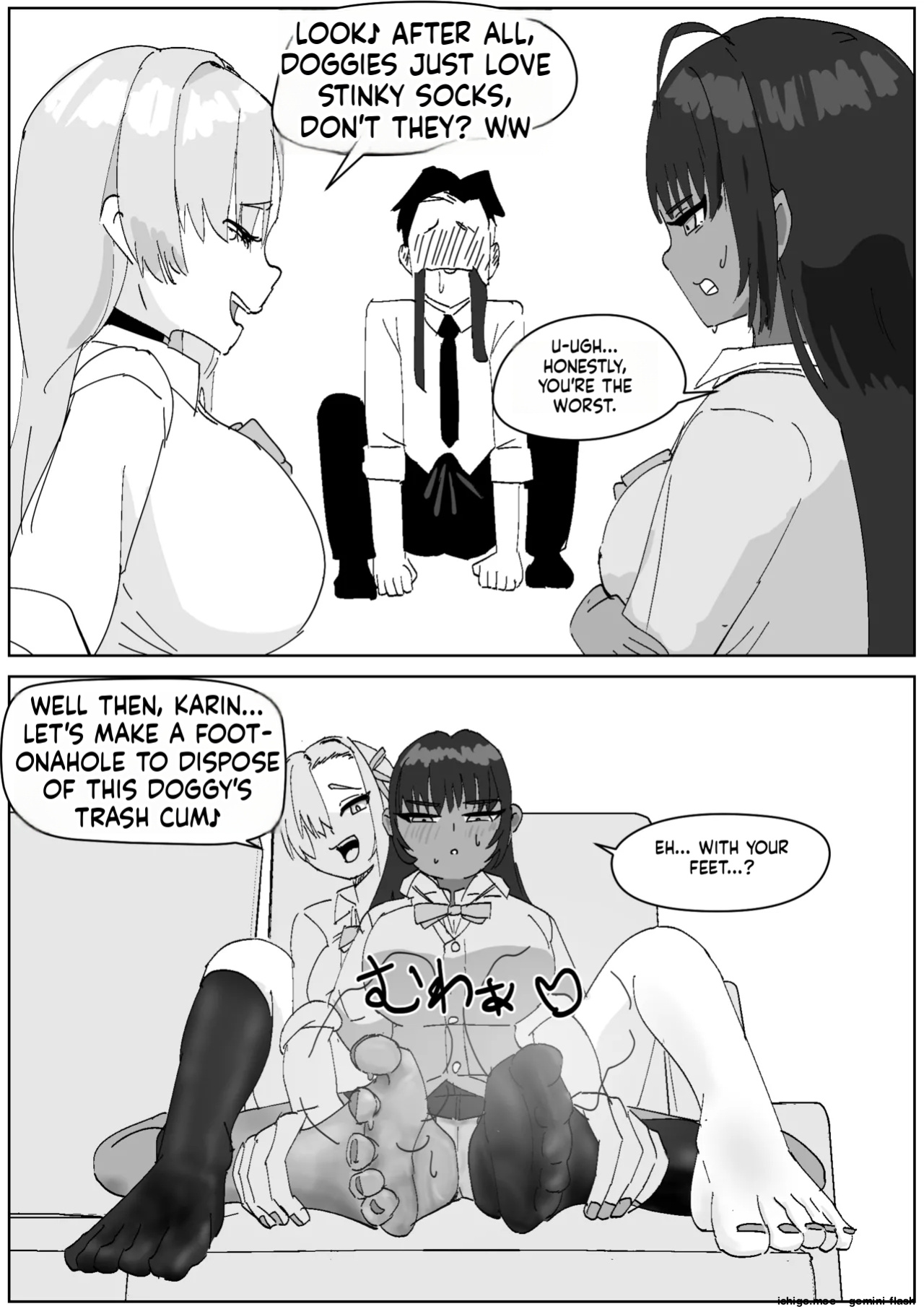 [Sockshop / The Crazy Sock Shop] Karin & Asuna: Disposing of Masochistic Trash-Sperm with Super-Stinky Foot Masturbation